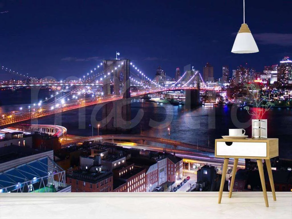 Фотообои в интерьере ночной бруклинский мост в синеве  9-848 фото