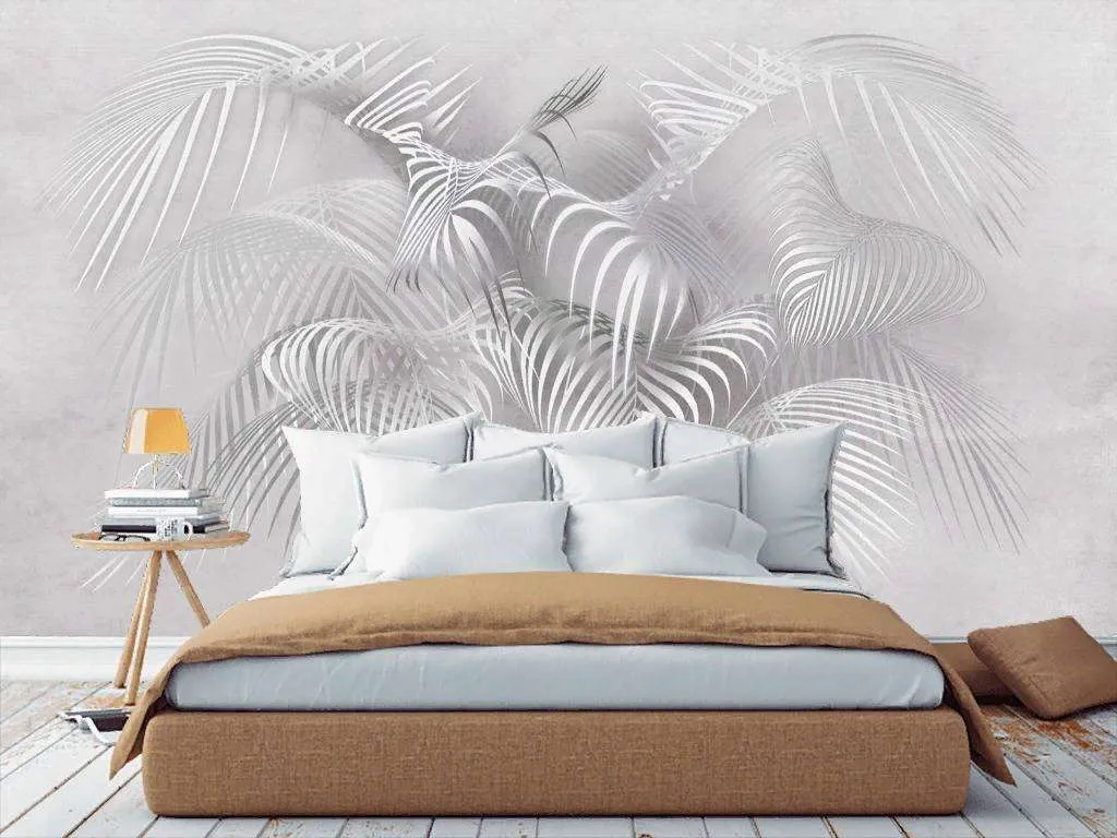 Фотообои в интерьере 3д листья папоротника  13-249 фото