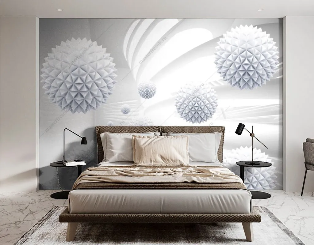 Фотообои в интерьере колючие сферы  14-295 фото