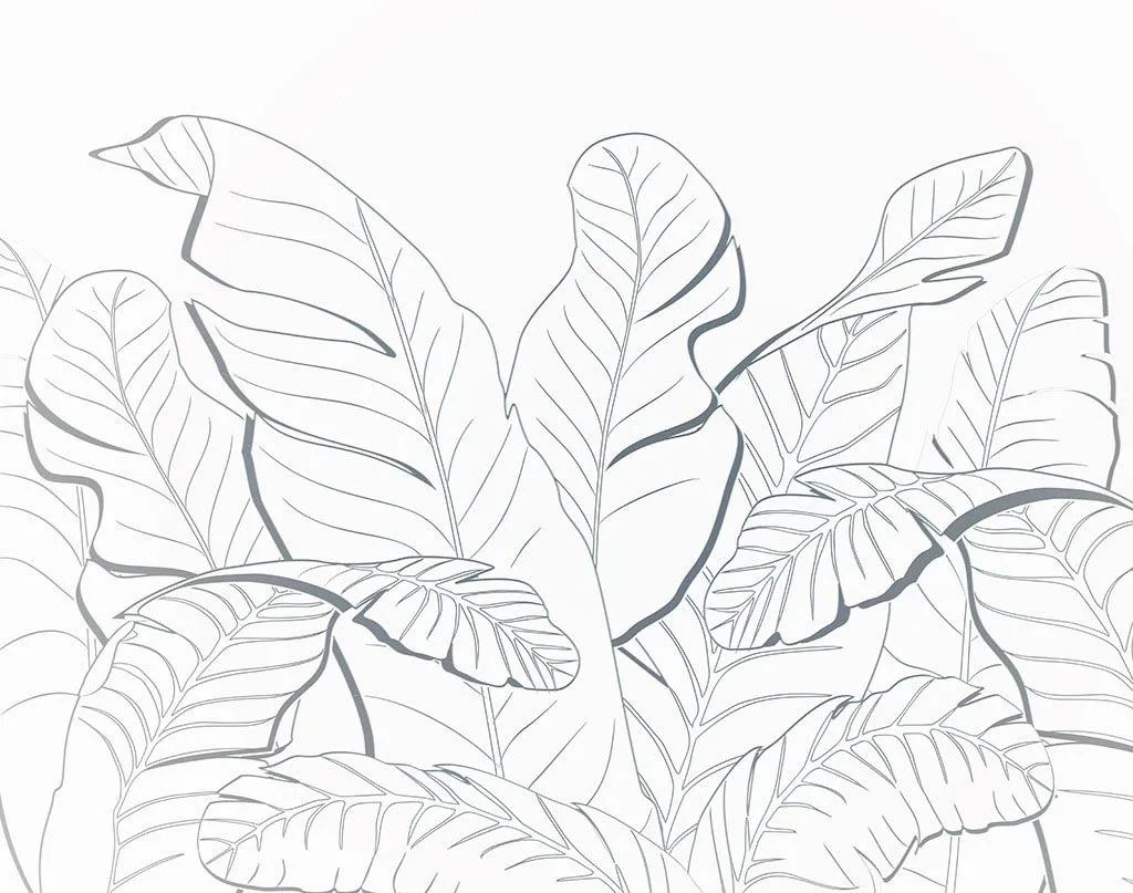 Фотообои в интерьере контур тропические листья  9-1815 фото