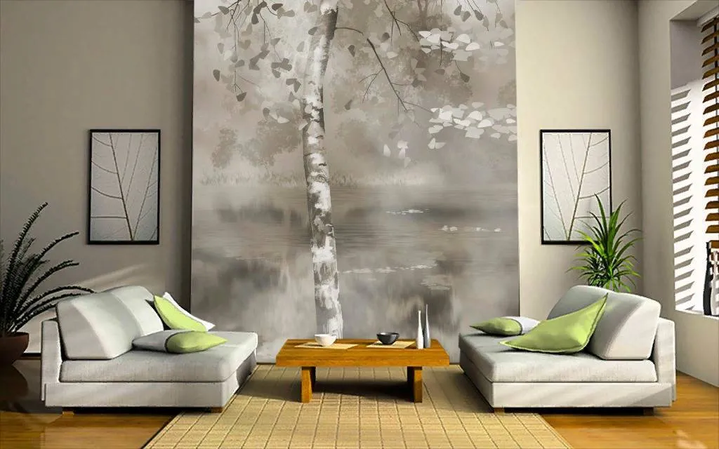 Фотообои в интерьере береза акварелью  13-293 фото