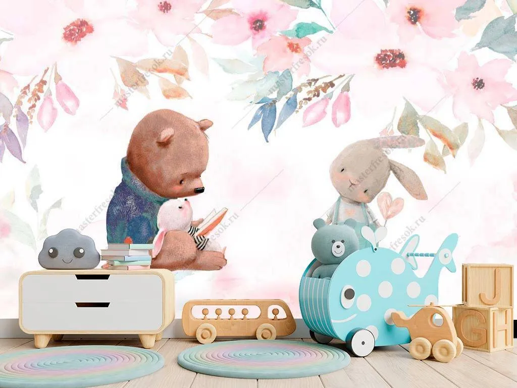 Фотообои Медвежонок и зайка  14-018