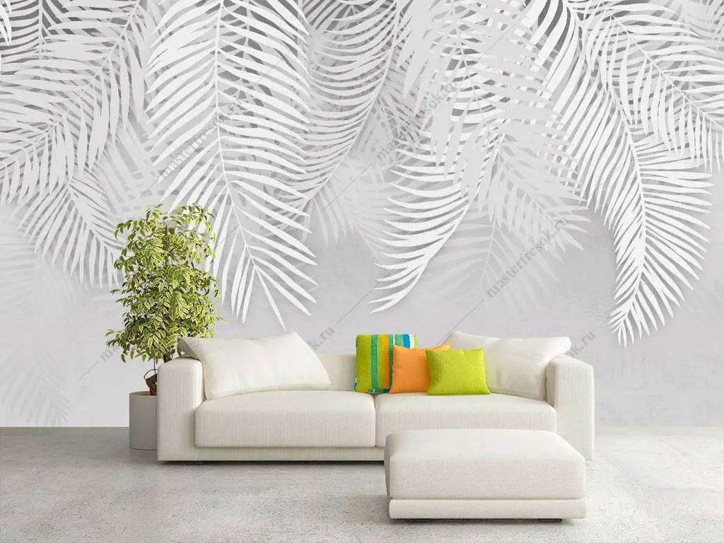 Фотообои в интерьере пальмовые листья с потолка  9-1197 фото
