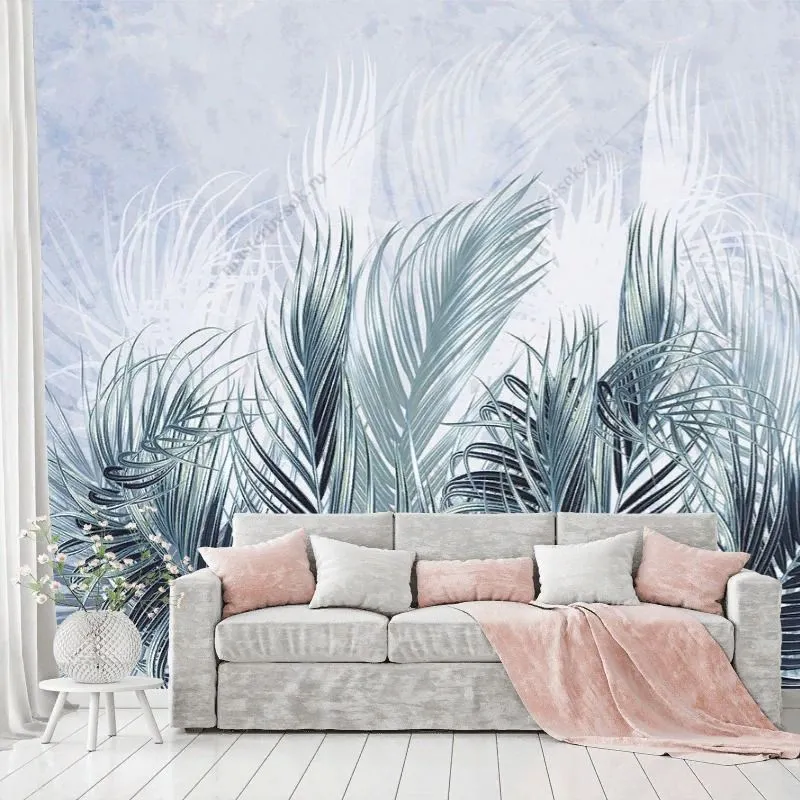 Фотообои в интерьере листья пальмы серо-зеленые    9-1886 фото