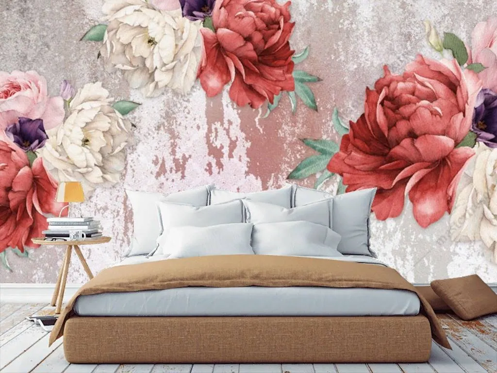 Фотообои в интерьере винтажные пионы  10-723 фото