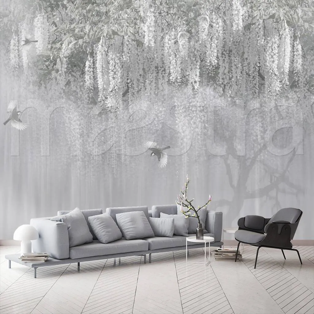 Фотообои Серое цветущее дерево  7-908