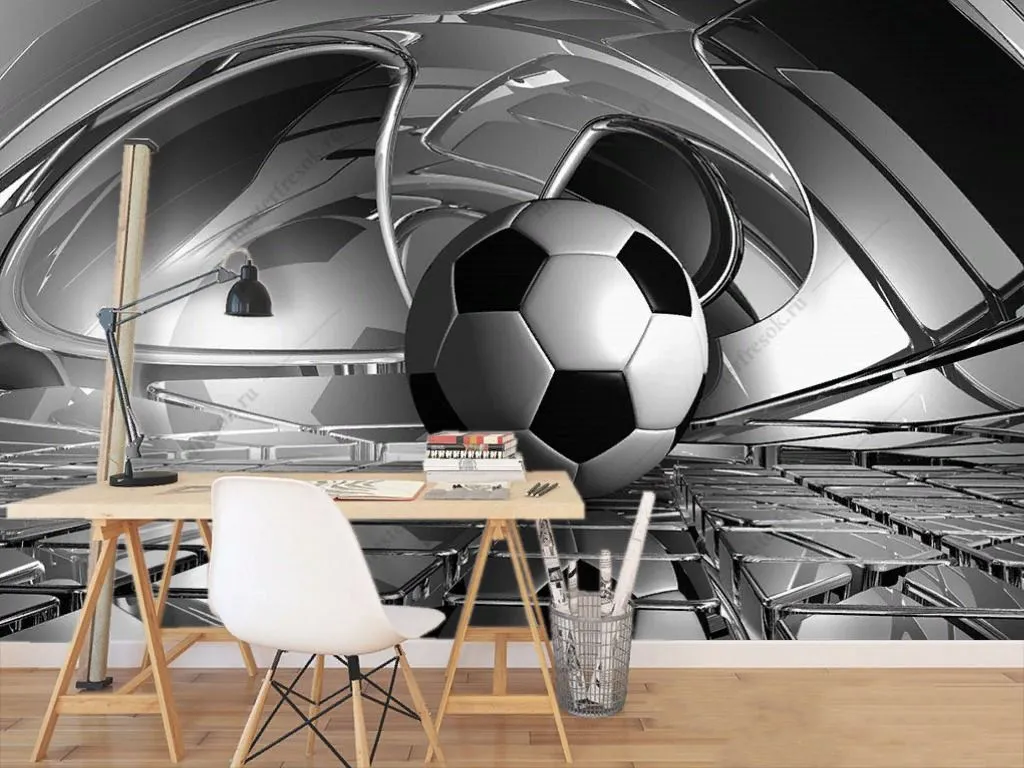 Фотообои в интерьере футбольный мяч 3д  12-1481 фото