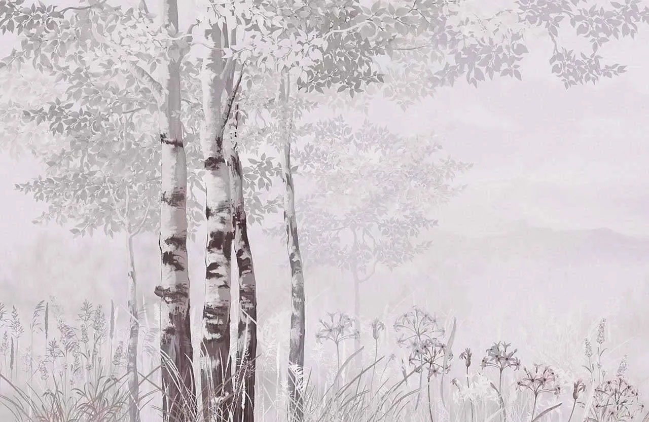 Фотообои в интерьере береза в лесу  13-189 фото