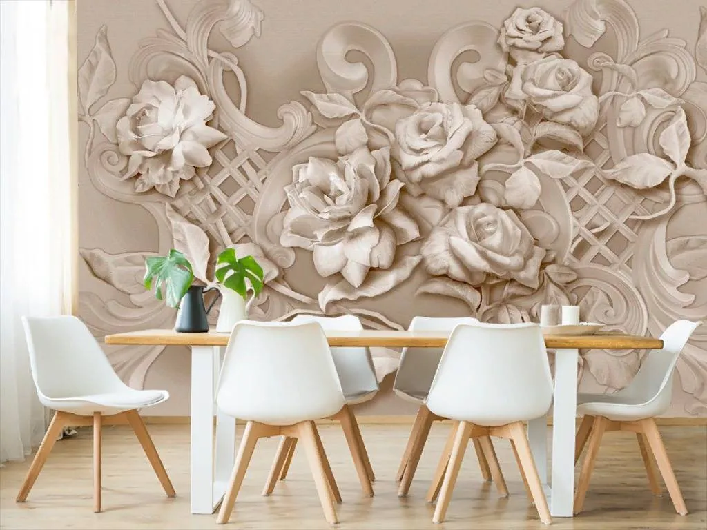 Фотообои в интерьере барельеф цветы  13-272 фото