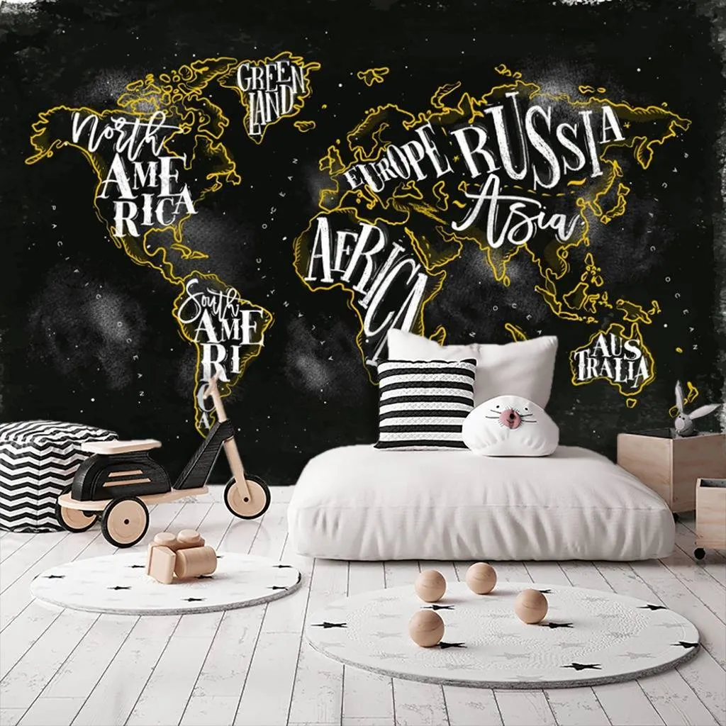 Фотообои Карта мира черная  12-1004