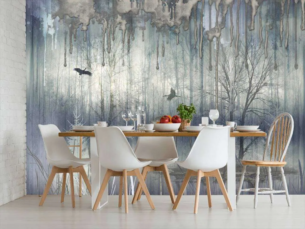 Фотообои в интерьере лес в дожде  13-045 фото