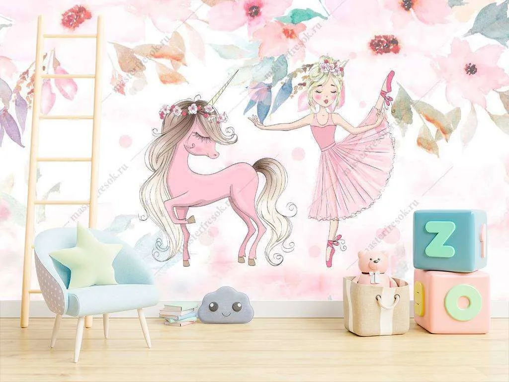 Фотообои в интерьере единорог и балерина  14-012 фото