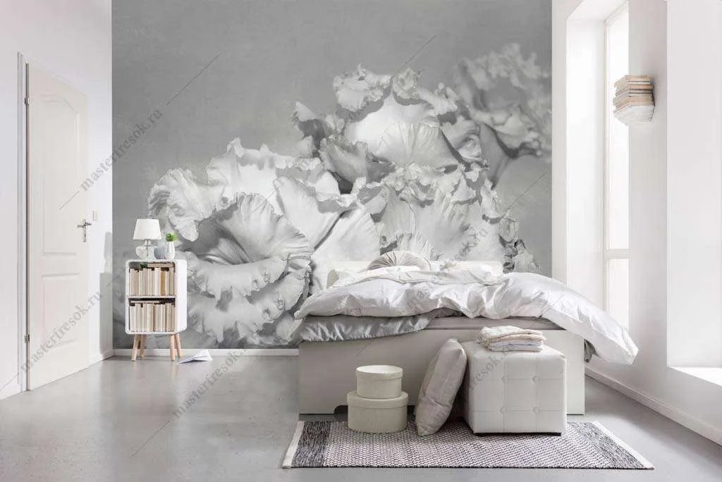 Фотообои в интерьере белые цветы 3д  9-1256 фото