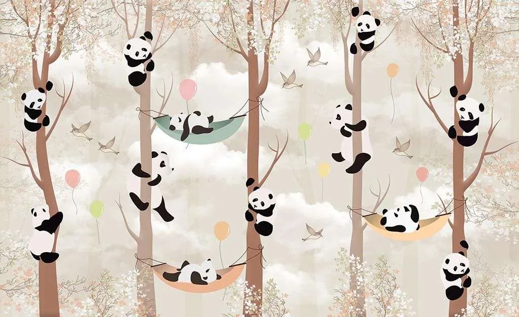 Фотообои в интерьере веселые панды  12-868 фото