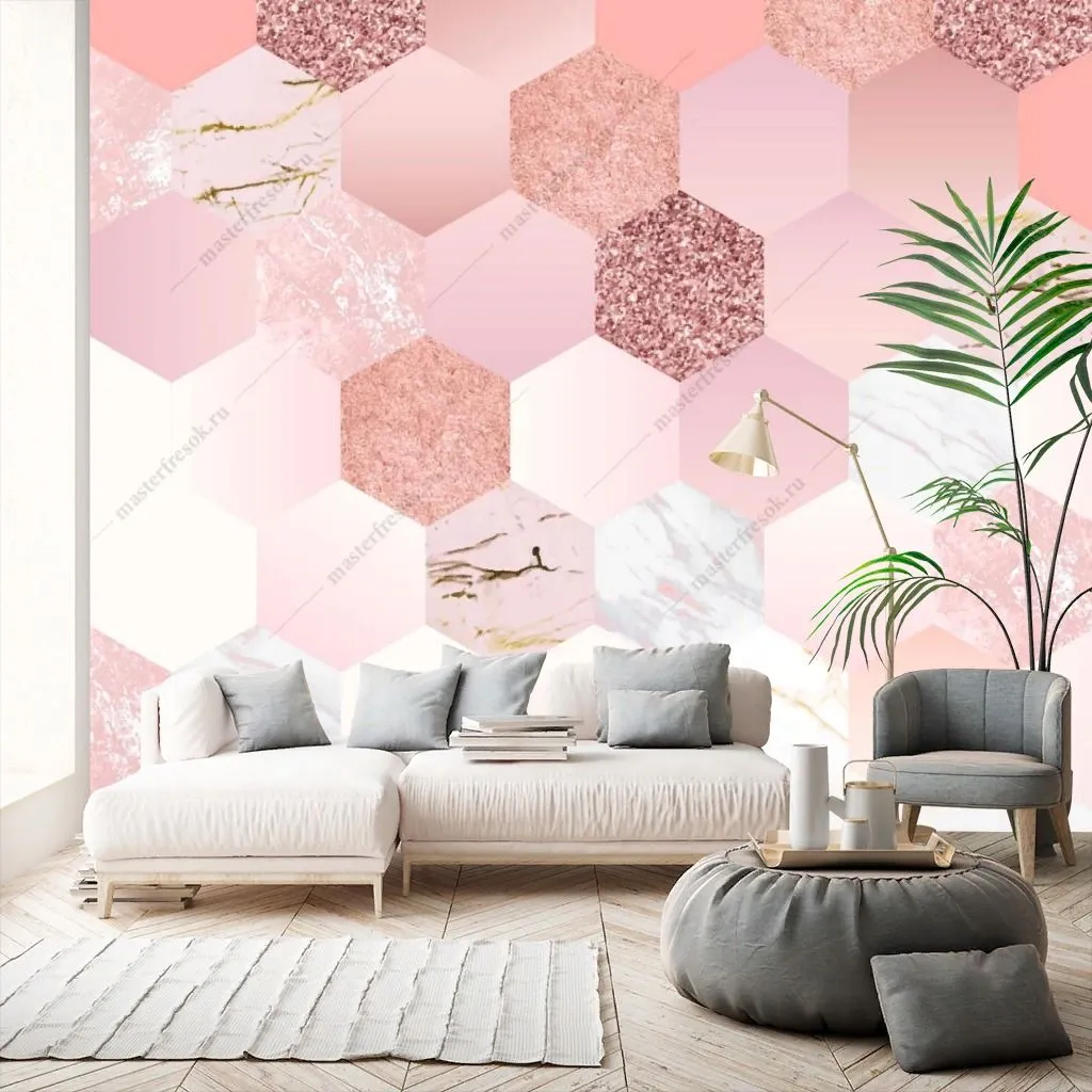 Фотообои Розовый шестиугольник градиент  9-1502