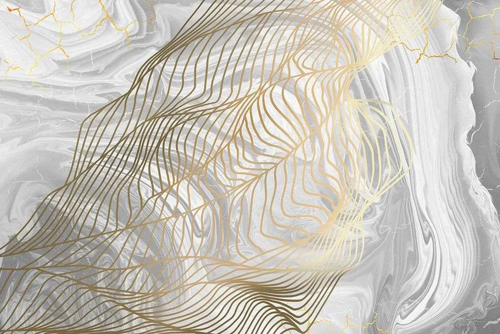 Фотообои в интерьере в спальню золотые линии на мраморе  9-1854 фото