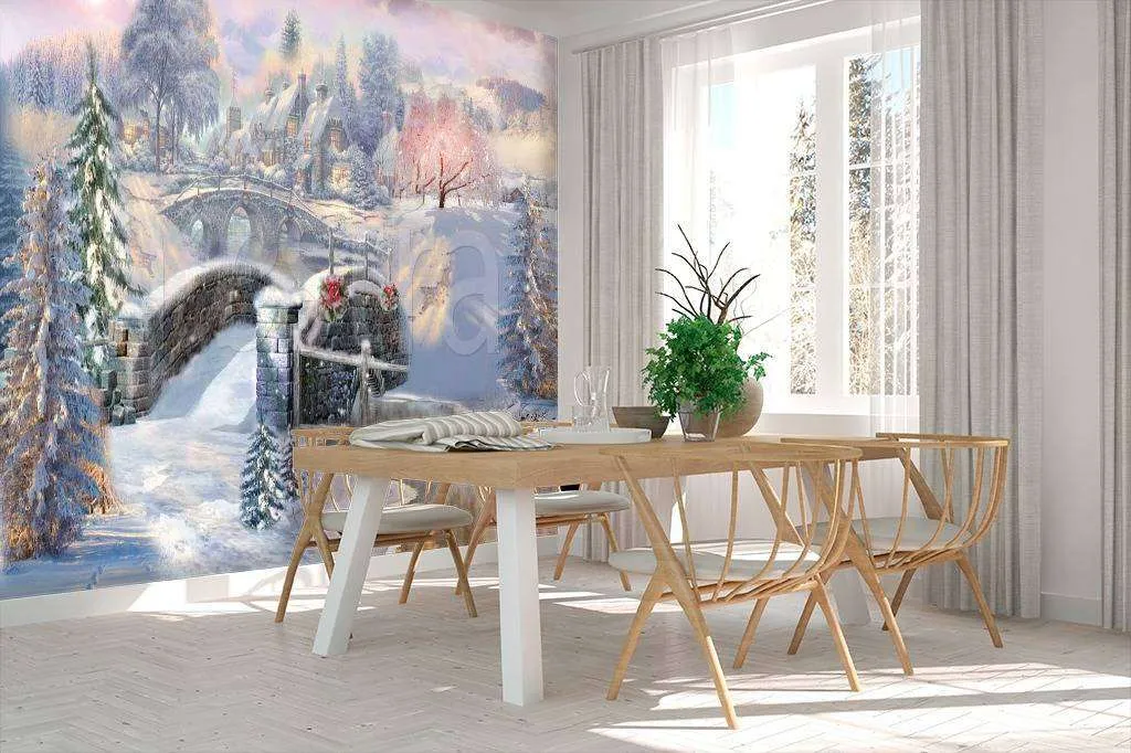 Фотообои в интерьере зимний сказочный пейзаж  6-074 фото