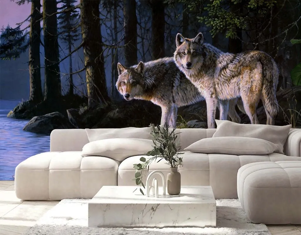 Фотообои в интерьере пара волков  9-2067 фото