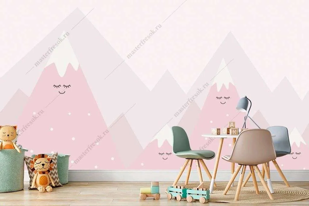Фотообои в интерьере рзовые горы в детскую  14-349 фото