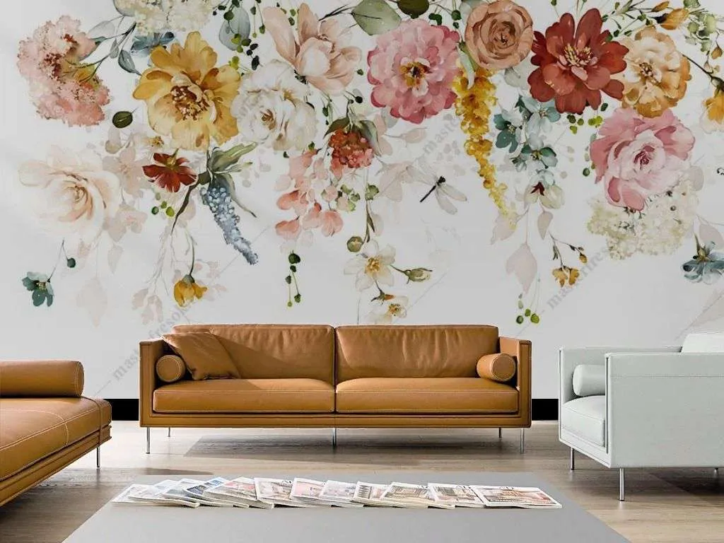Фотообои в интерьере цветочный дождь  9-1723 фото