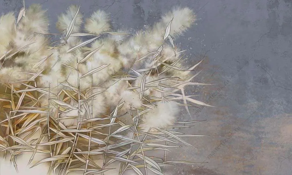 Фотообои в интерьере белый камыш  10-956 фото