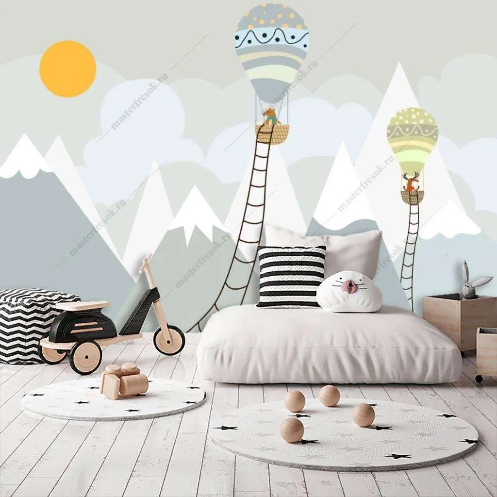 Фотообои в интерьере воздушный шар в горах  14-122 фото