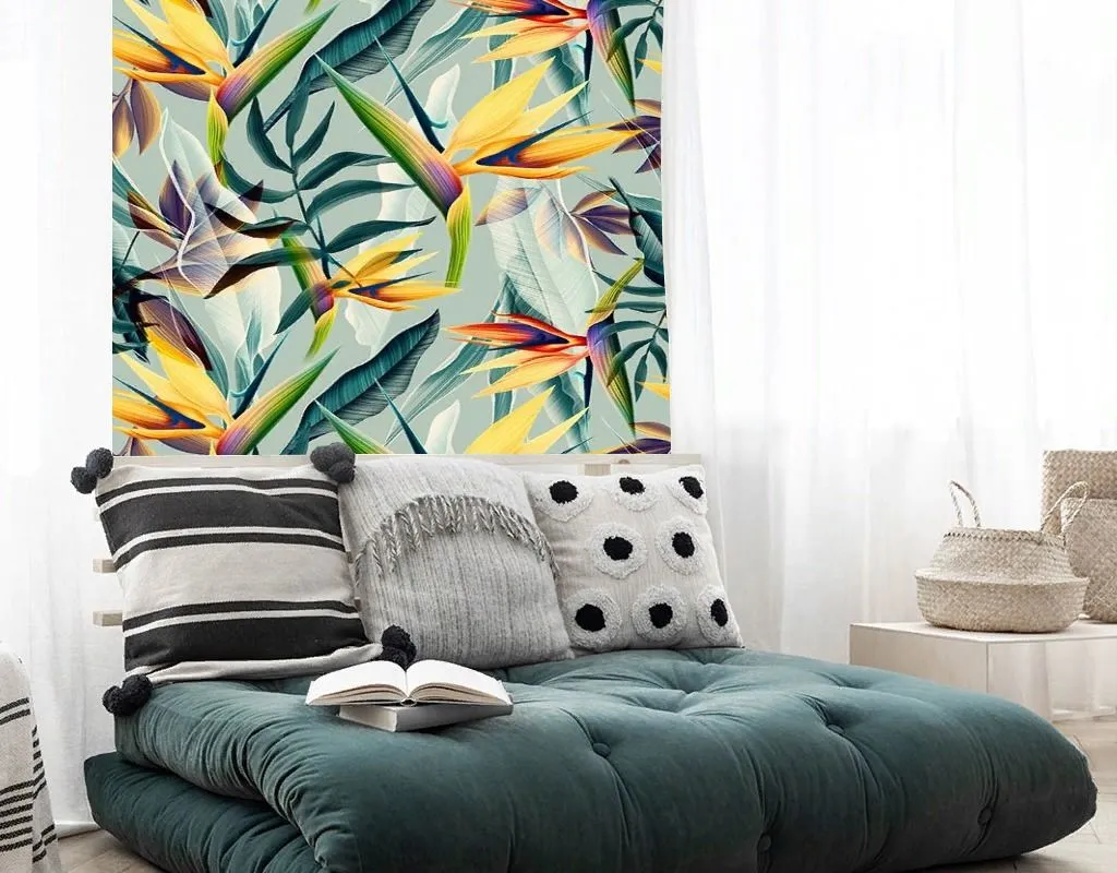 Фотообои в интерьере разноцветные тропические листья  9-1953 фото