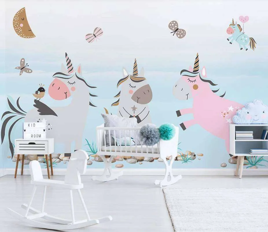 Фотообои в интерьере единорожки резвятся  15-340 фото