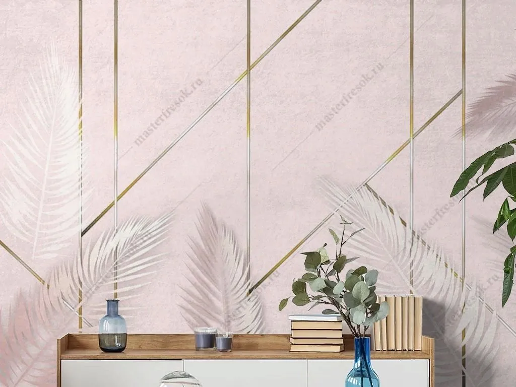 Фотообои Листья и геометрический рисунок  9-1847