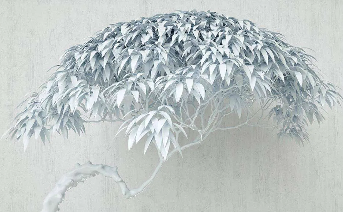 Фотообои в интерьере стереоскопическое дерево серо-голубое  15-409 фото