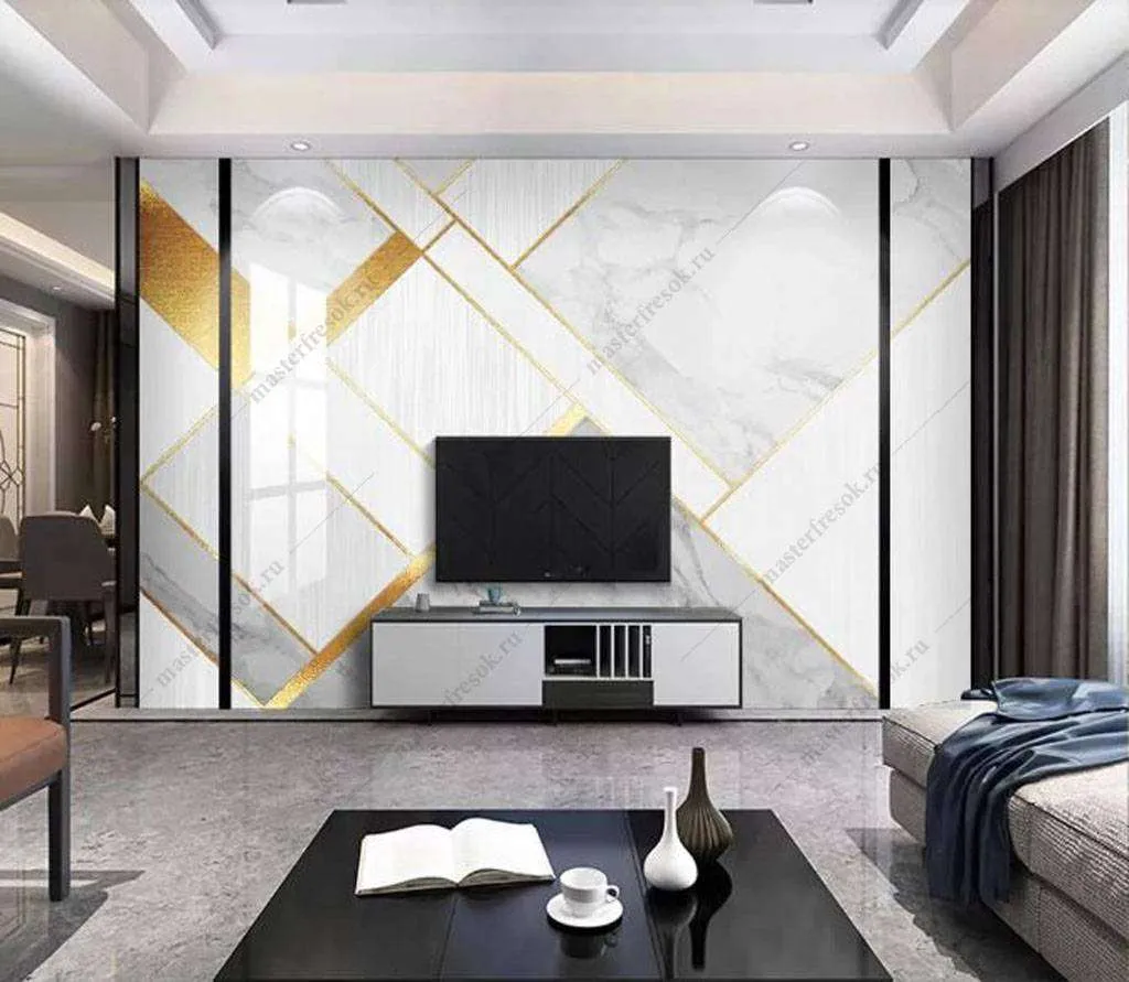 Фотообои в интерьере мраморная геометрия  16-129 фото
