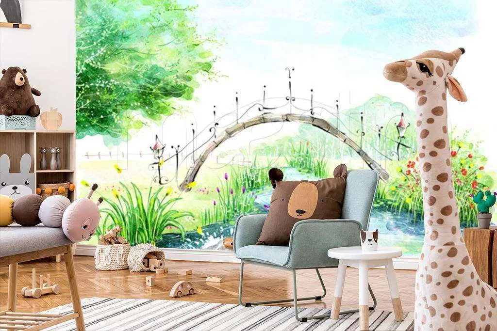 Фотообои в интерьере мост через пруд  12-315 фото