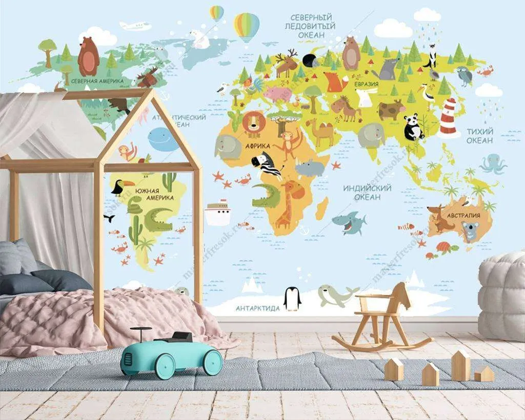 Фотообои в интерьере карта для малышей  12-982 фото