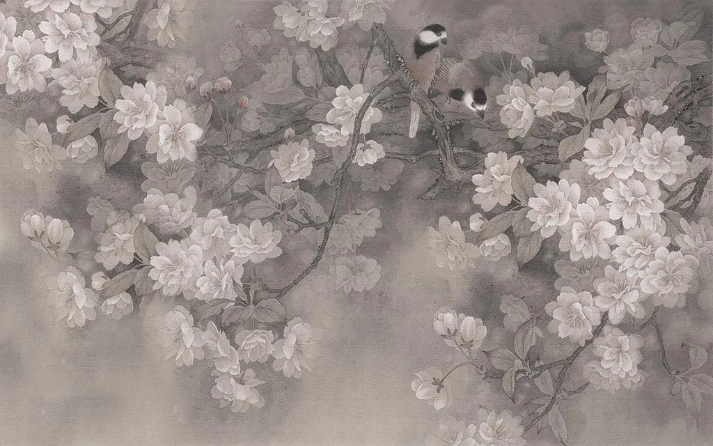 Фотообои в интерьере шинуазри нежные цветы  10-697 фото