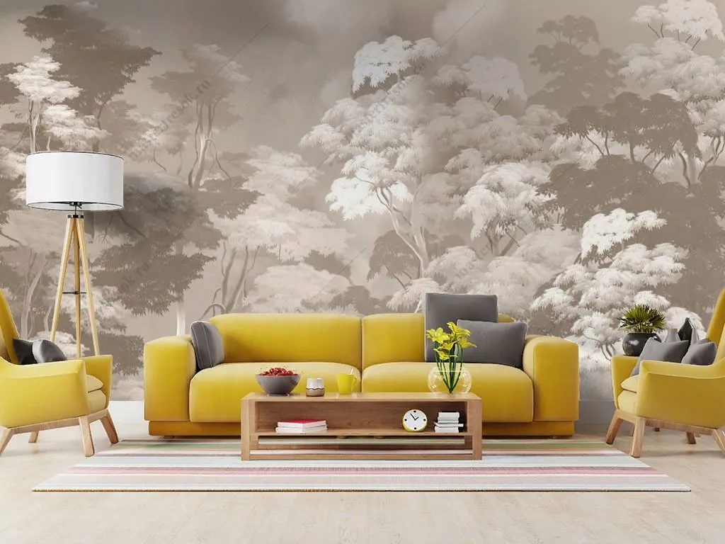 Фотообои в интерьере лес светло-серые тона  13-635 фото