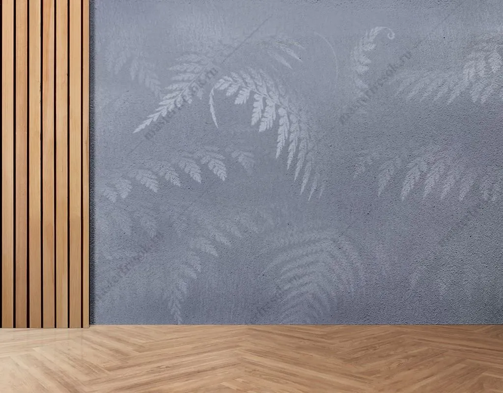 Фотообои в интерьере листья папоротника в тумане  13-467 фото