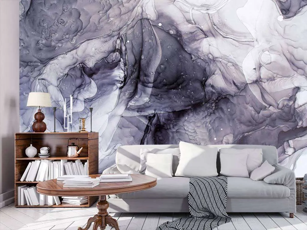 Фотообои в интерьере флюид арт фиолетовые чернила  9-1050 фото