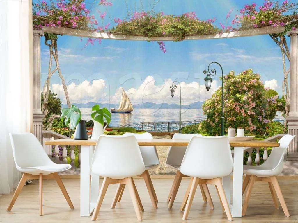 Фотообои в интерьере морской пейзаж с парусником  7-118 фото