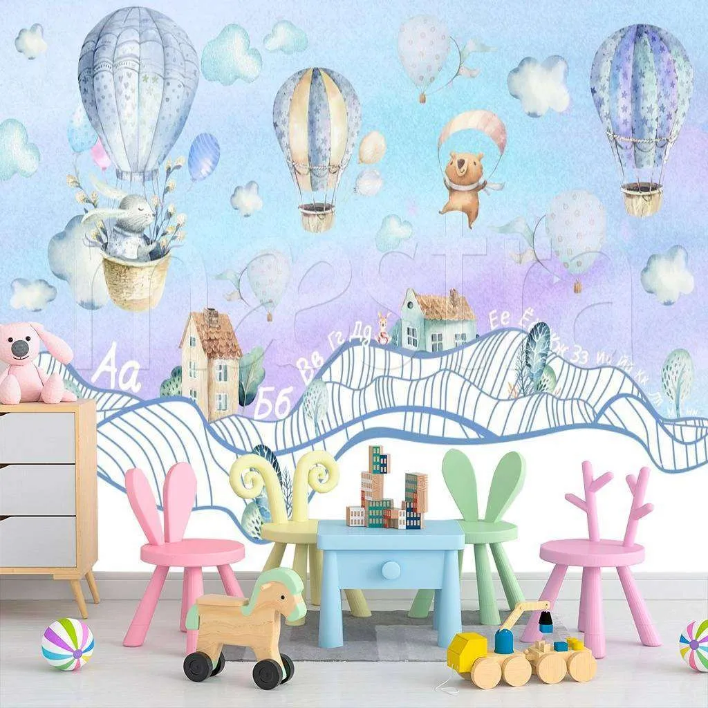 Фотообои в интерьере зверюшки на воздушном шаре  7-972 фото