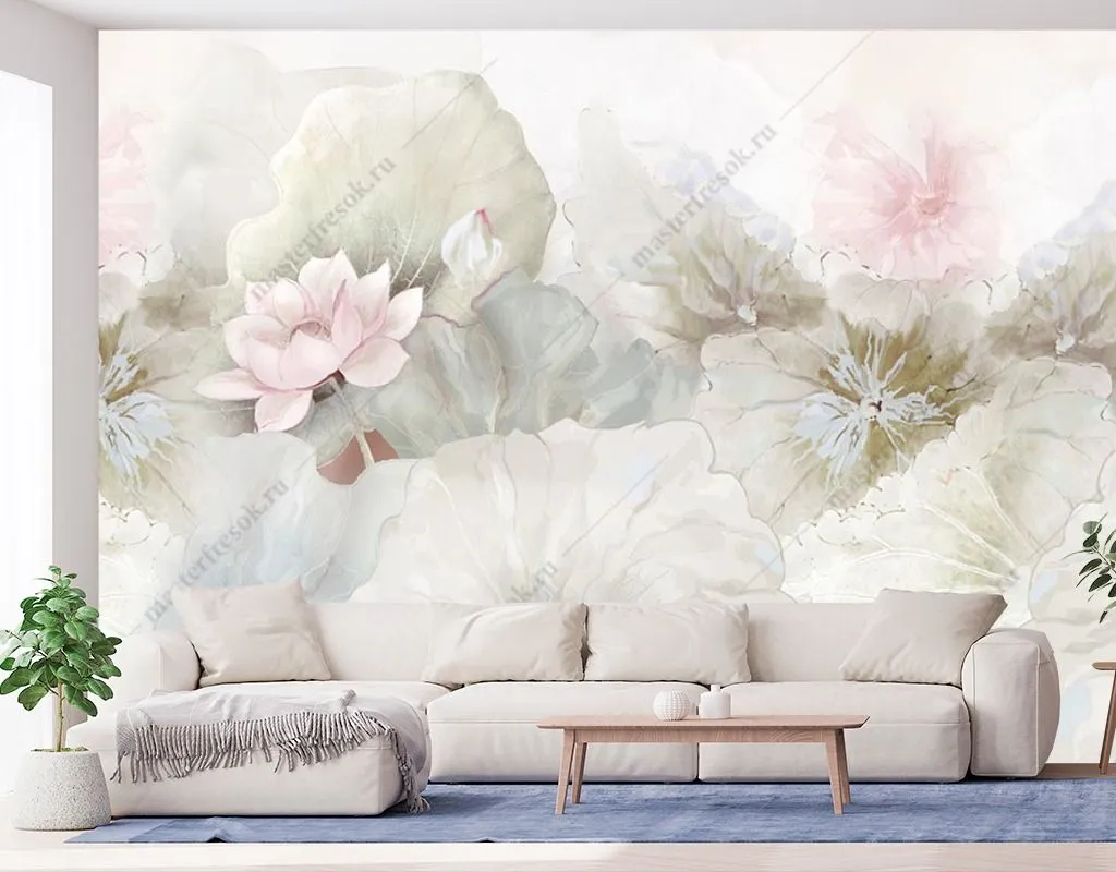 Фотообои в интерьере цветки лотоса  14-477 фото