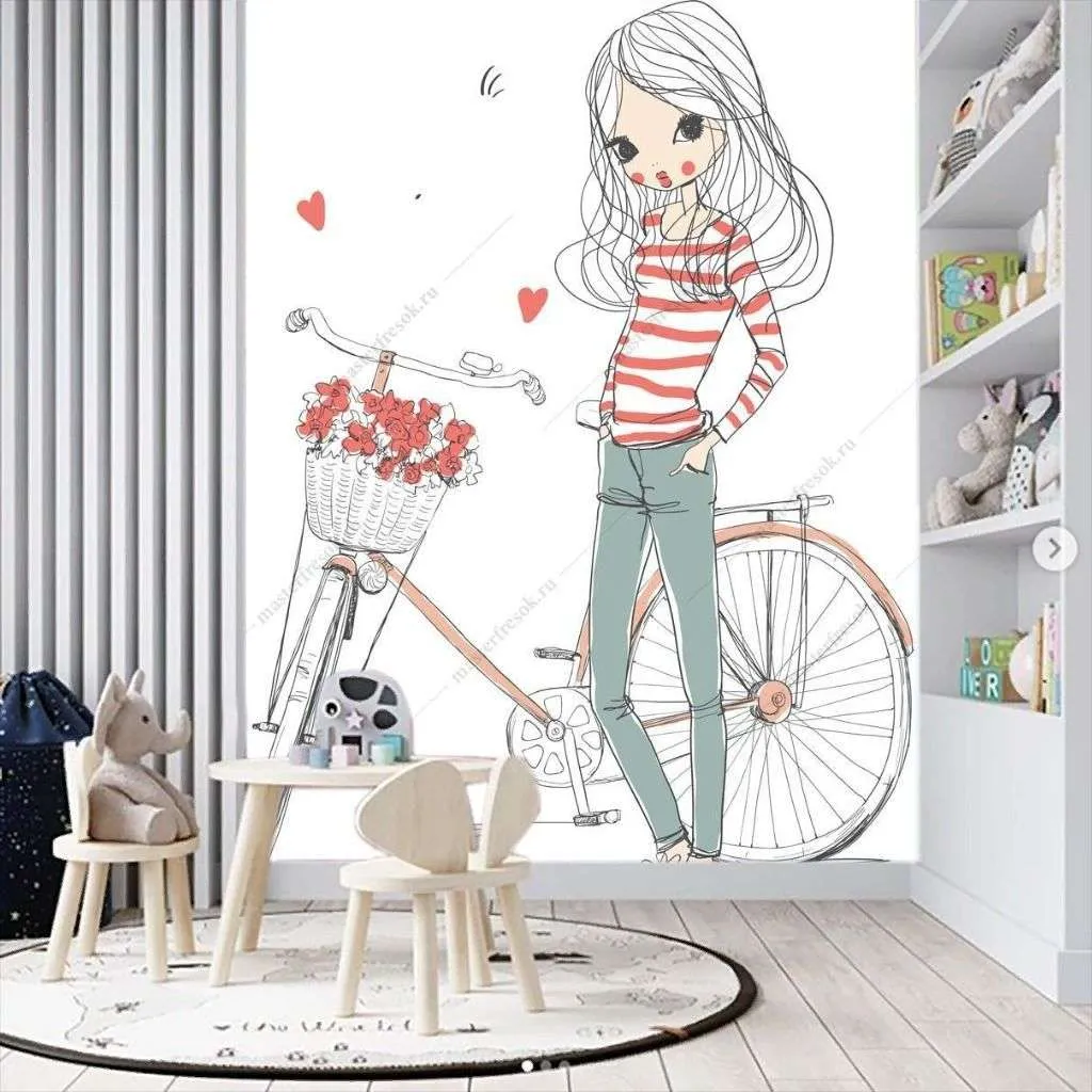 Фотообои в интерьере девушка с велосипедом  12-1247 фото