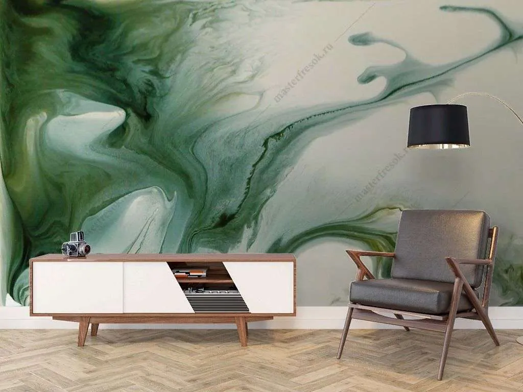 Фотообои в интерьере зеленый флюид  9-1297 фото