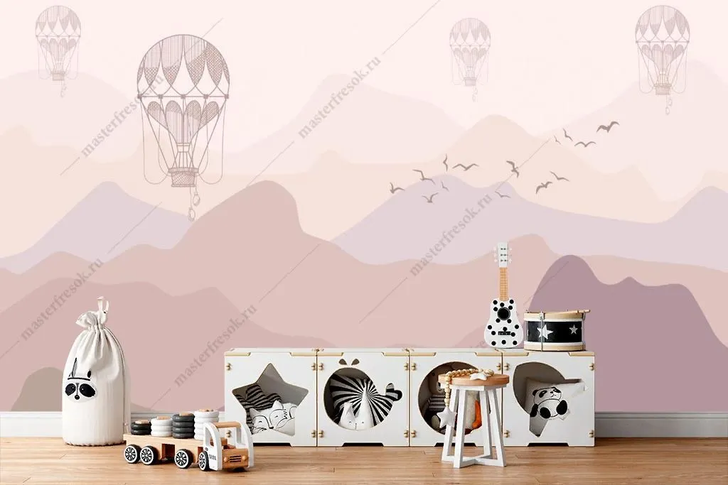 Фотообои Розовые горы с шарами  14-354