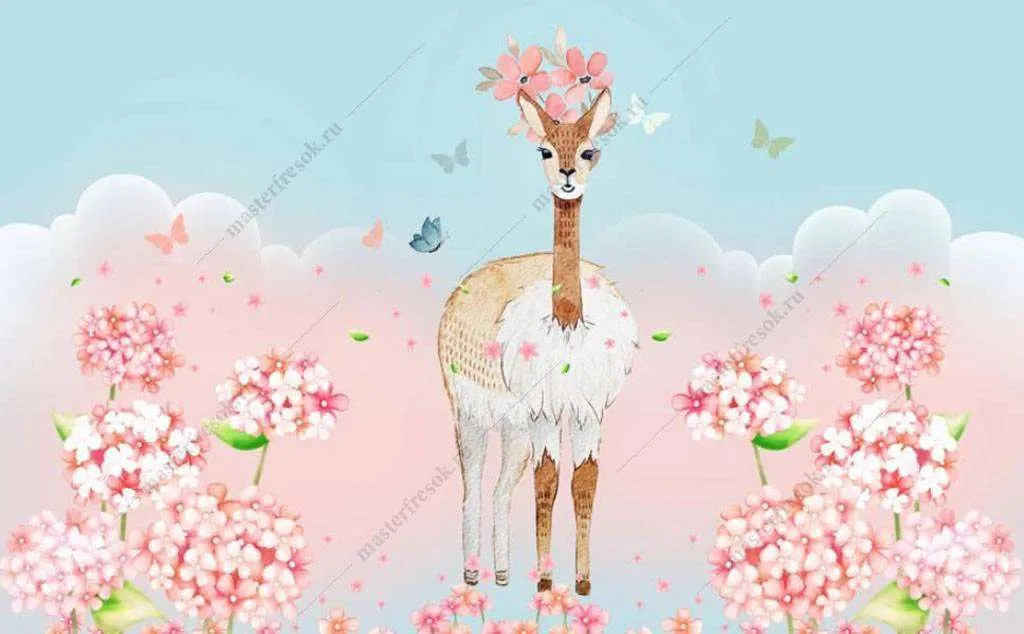 Фотообои в интерьере олененок на розовом фоне  15-888 фото