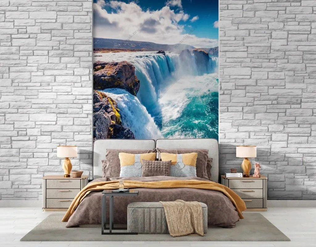 Фотообои в интерьере водопад 3д  9-1793 фото