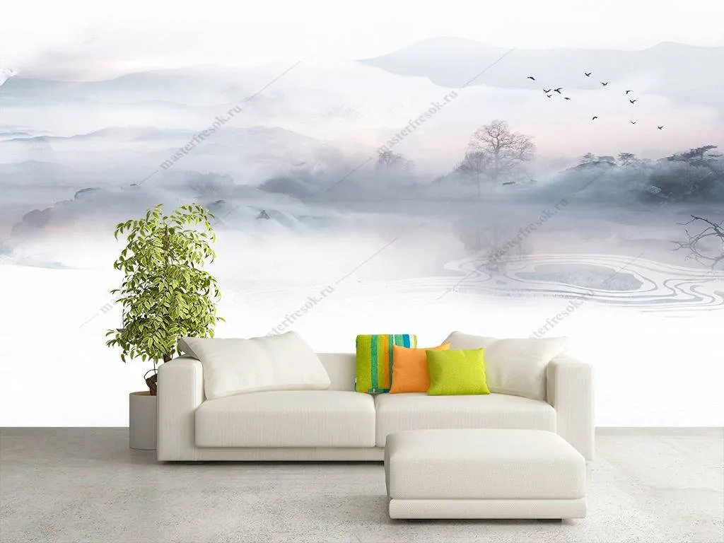 Фотообои в интерьере горы туманные  10-704 фото