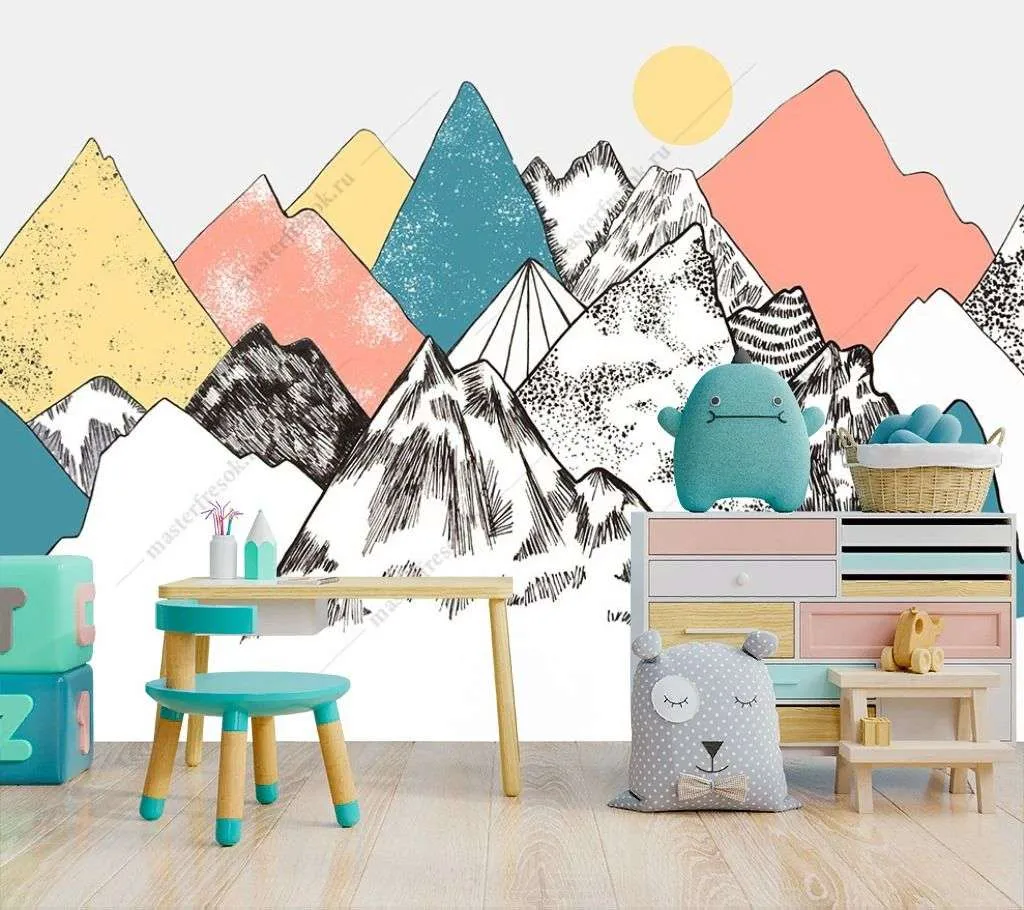 Фотообои в интерьере разноцветные горы для девочки  14-206 фото