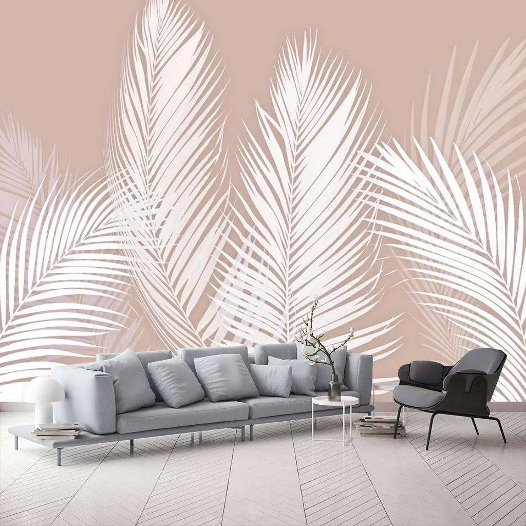 Фотообои в интерьере белый папоротник на бежевом фоне  13-056 фото