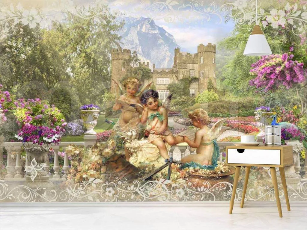 Фотообои в интерьере ангелы на фоне природы  7-400 фото