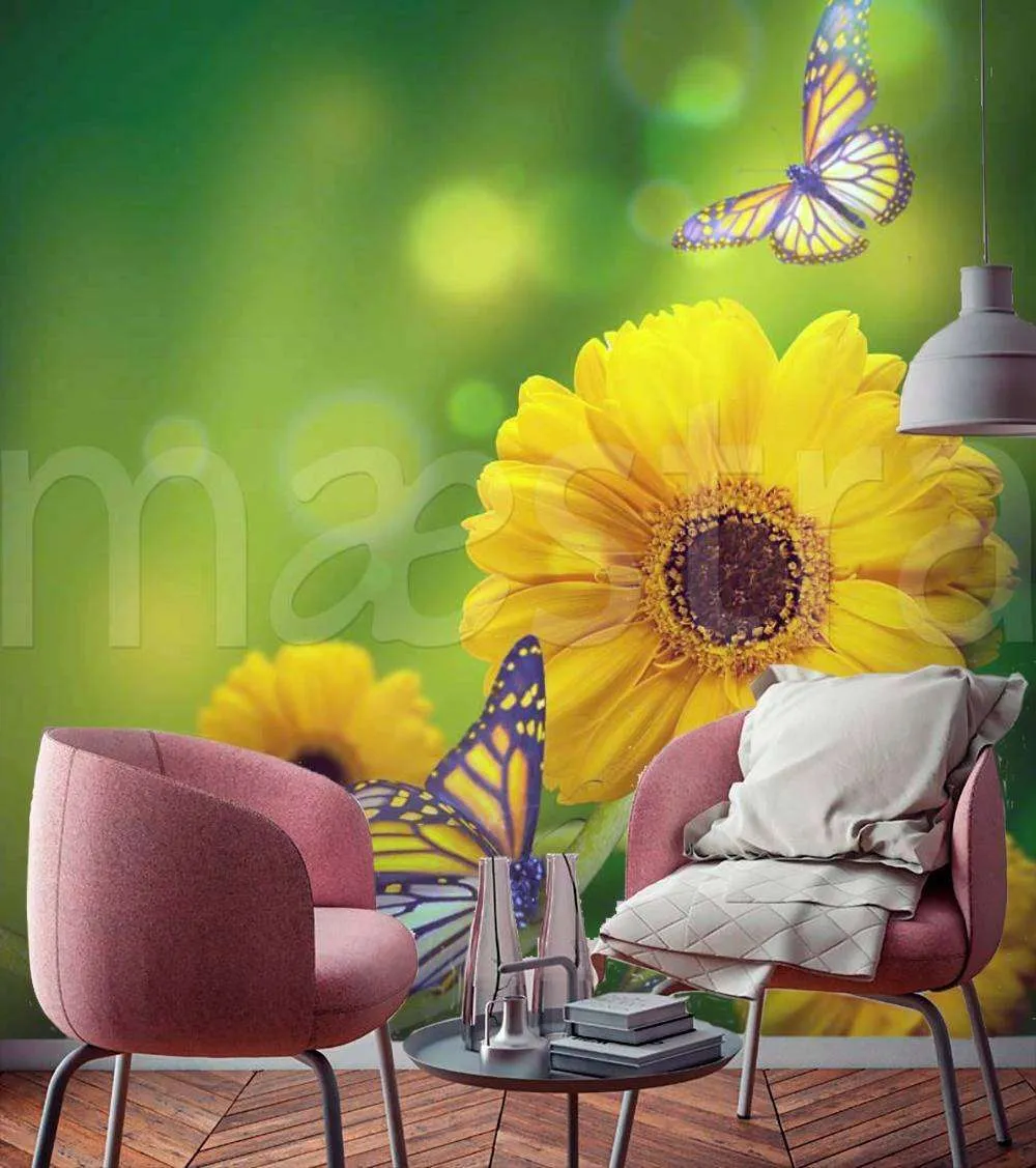 Фотообои Подсолнухи и бабочки  4-093